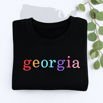 Custom Georgia State Sweatshirt - Rainbow Embroidered Letters - Peach State Pride Gift