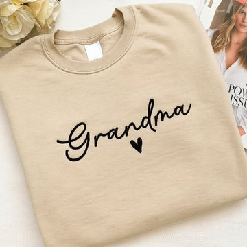 Custom Grandma Sweatshirt - Personalised EST Embroidered - Grandchildren Names Gift