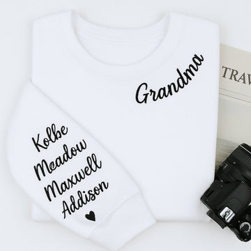 Grandma Crew Neck Sweaters - Personalised Grandchildren Names Embroidered - Perfect Mother's Day Gift