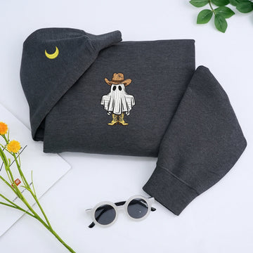 Halloween Cowboy Ghost Hoodies - Western Spooky Embroidered Sweaters - Perfect Halloween Gift
