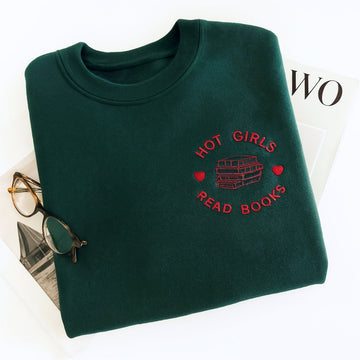 Hot Girls Read Books Hoodies - Empowered Book Lover Embroidered Sweaters - Confident Reading Gift