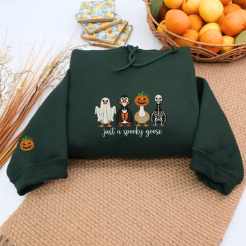 Just A Spooky Goose Custom Sweaters - Halloween Geese Embroidered Apparel - Perfect Cute Halloween Gift