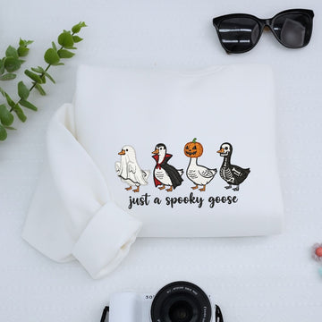 Just A Spooky Goose Halloween Hoodies - Funny Costume Geese Embroidered Sweaters - Perfect Halloween Gift
