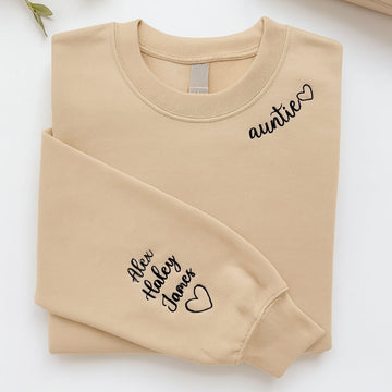 Personalised Auntie Embroidered Sweaters - Custom Aunt Hoodie With Niece Nephew Names - Perfect Gift