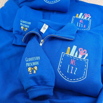 Personalised Teacher Team Zip Up Hoodies - Custom Name Embroidered School Staff Sweaters - Bulk Order