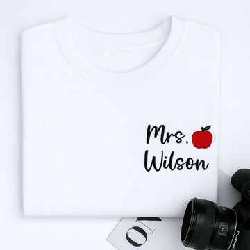 Teacher Custom Hoodies - Personalised Mrs Name Apple Embroidered Sweaters - Perfect Teacher Appreciation Gift