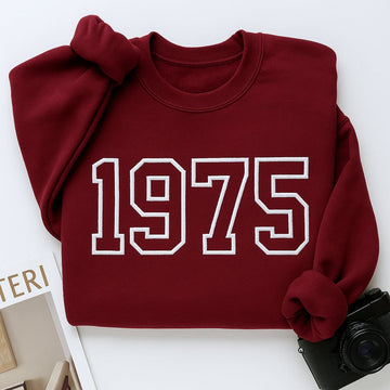 1975 Custom Embroidered Birthday Hoodie - Personalized 50th Birthday Gift