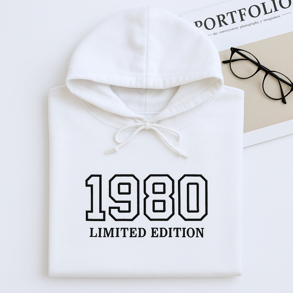 1980 Limited Edition Custom Embroidered Hoodie - Personalized 45th Birthday Gift