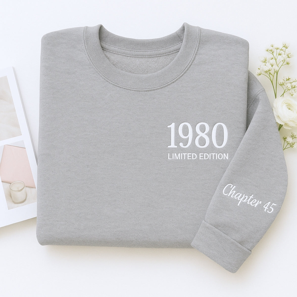 1980 Limited Edition Custom Embroidered Sweatshirt - Personalized 45th Birthday Gift Unisex