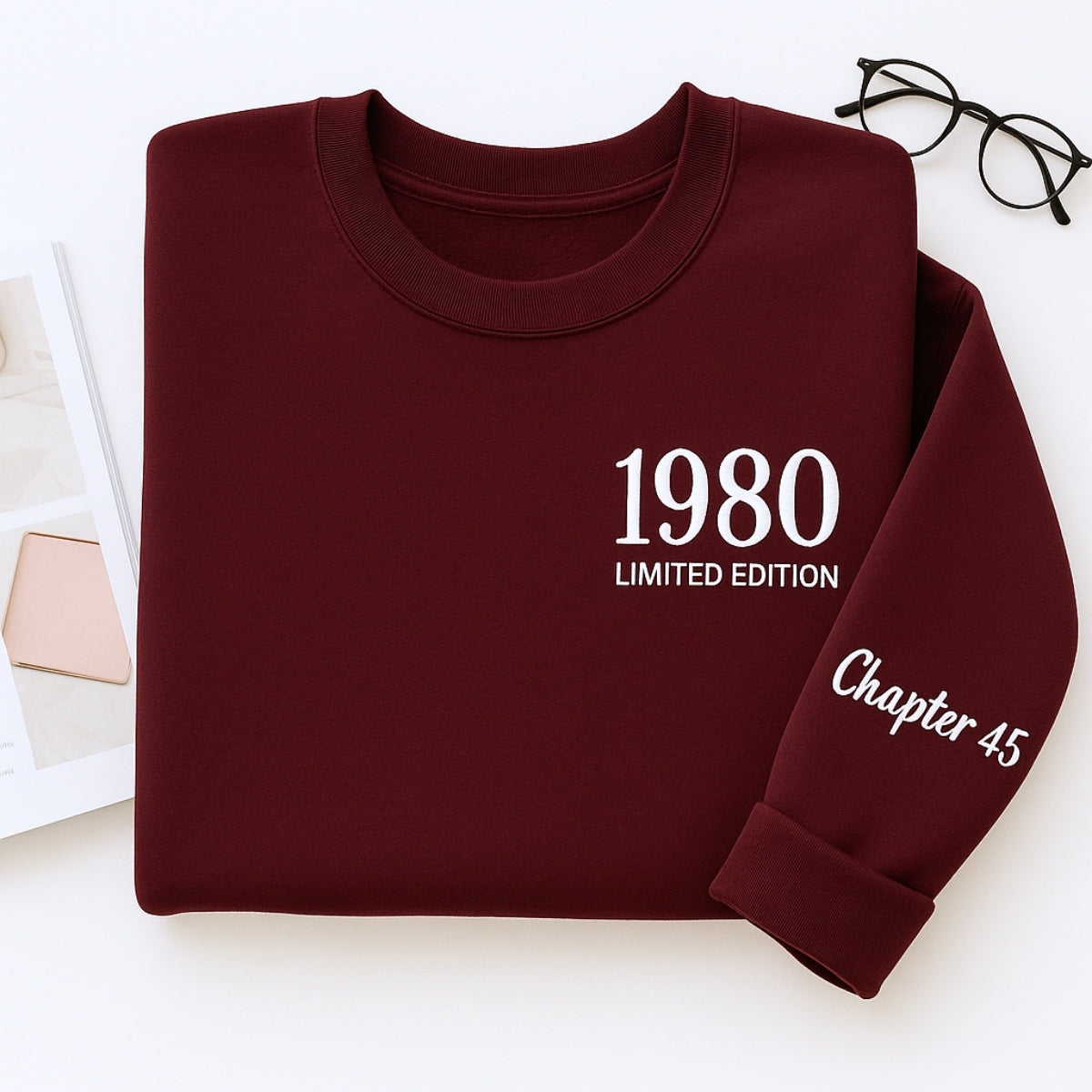 1980 Limited Edition Custom Embroidered Sweatshirt - Personalized 45th Birthday Gift Unisex