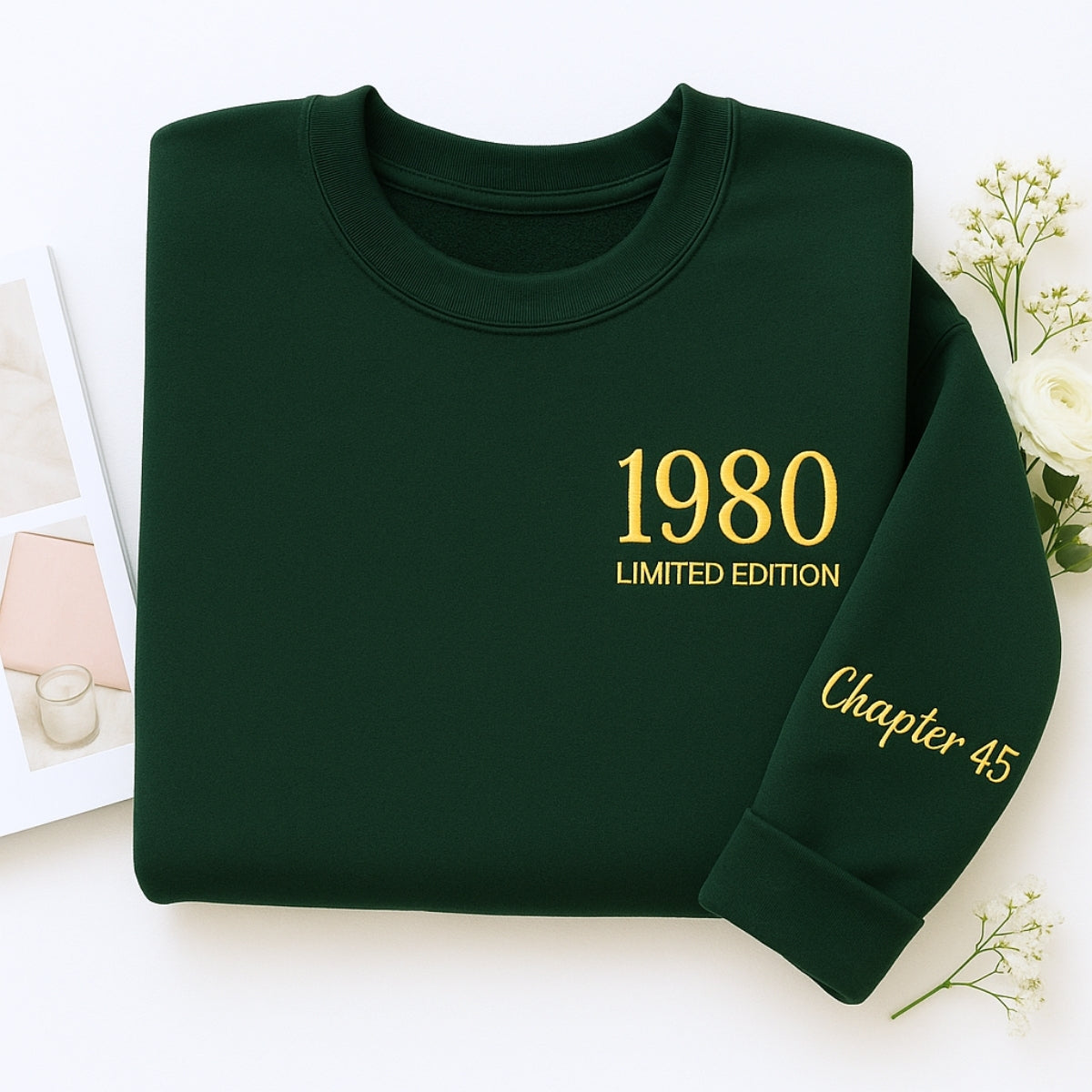 1980 Limited Edition Custom Embroidered Sweatshirt - Personalized 45th Birthday Gift Unisex
