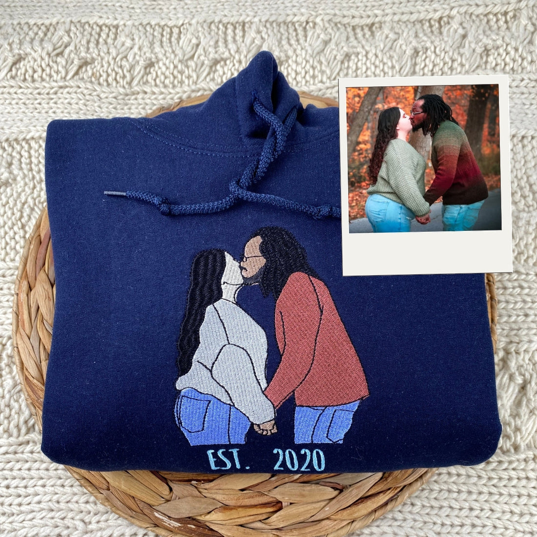 Custom Embroidered Photo Hoodie - Personalized Anniversary Gift for Couples Sweatshirt