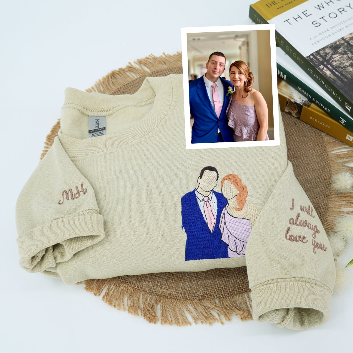 Custom Embroidered Photo Hoodie - Personalized Anniversary Gift for Couples Sweatshirt