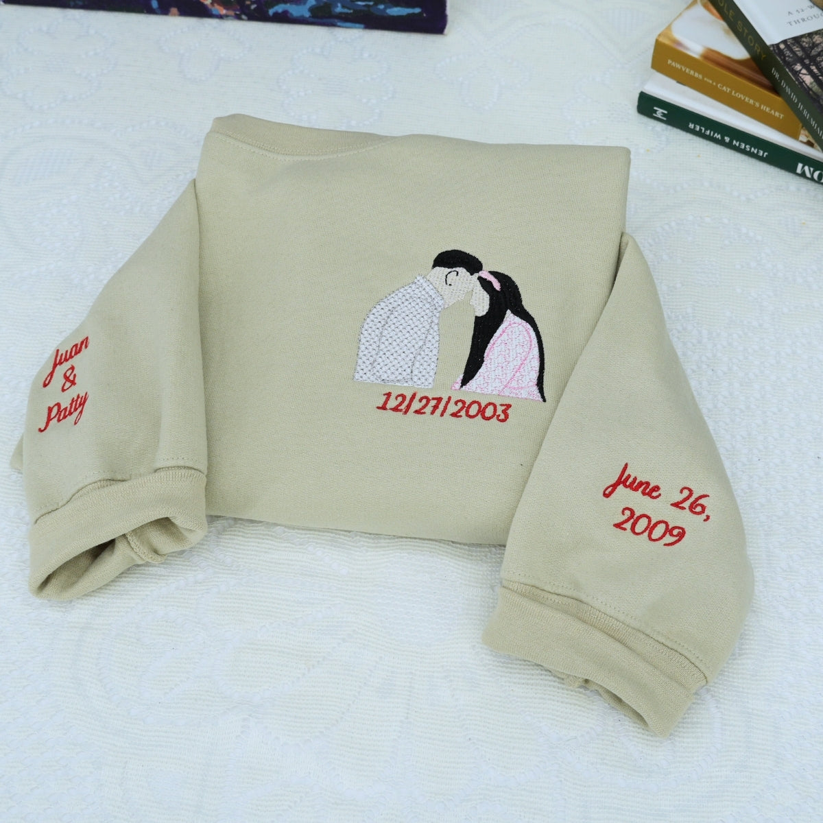 Custom Embroidered Photo Hoodie - Personalized Anniversary Gift for Couples Sweatshirt