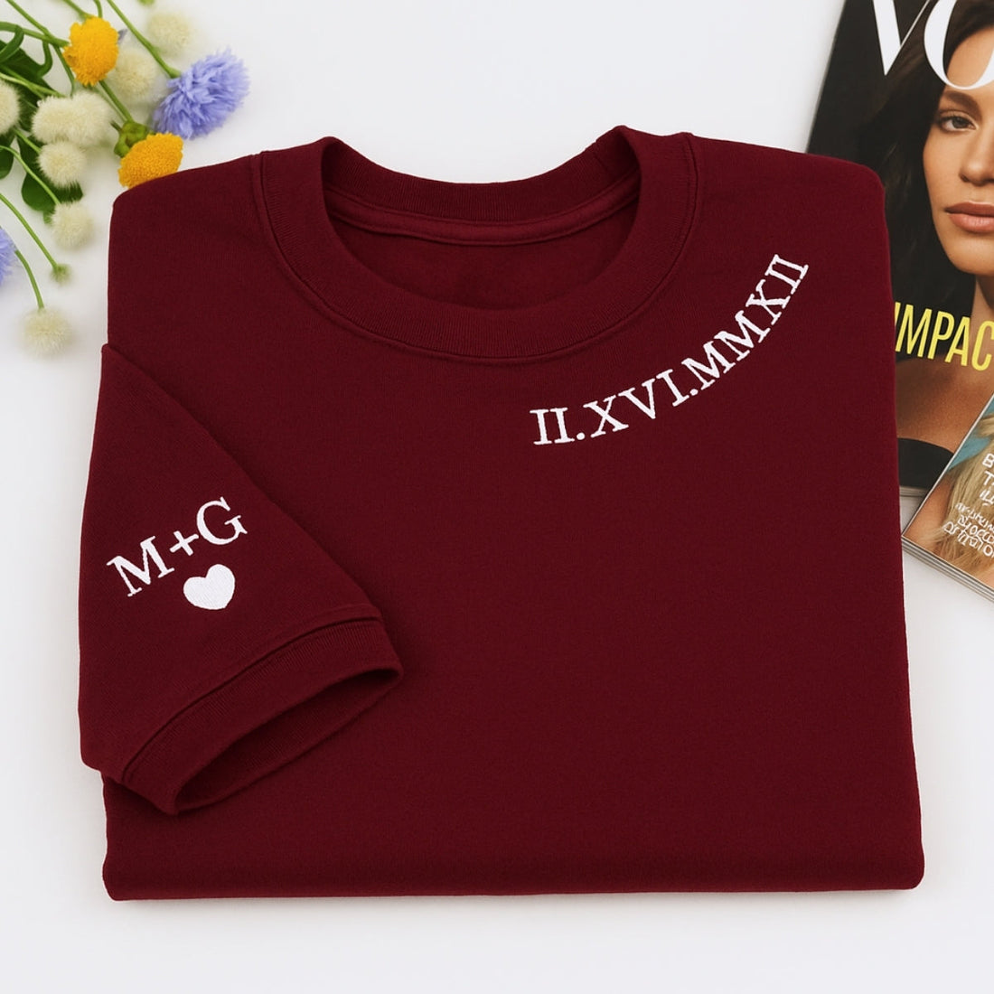 Custom Embroidered Roman Numeral Hoodie - Personalized Anniversary Wedding Gift for Couples