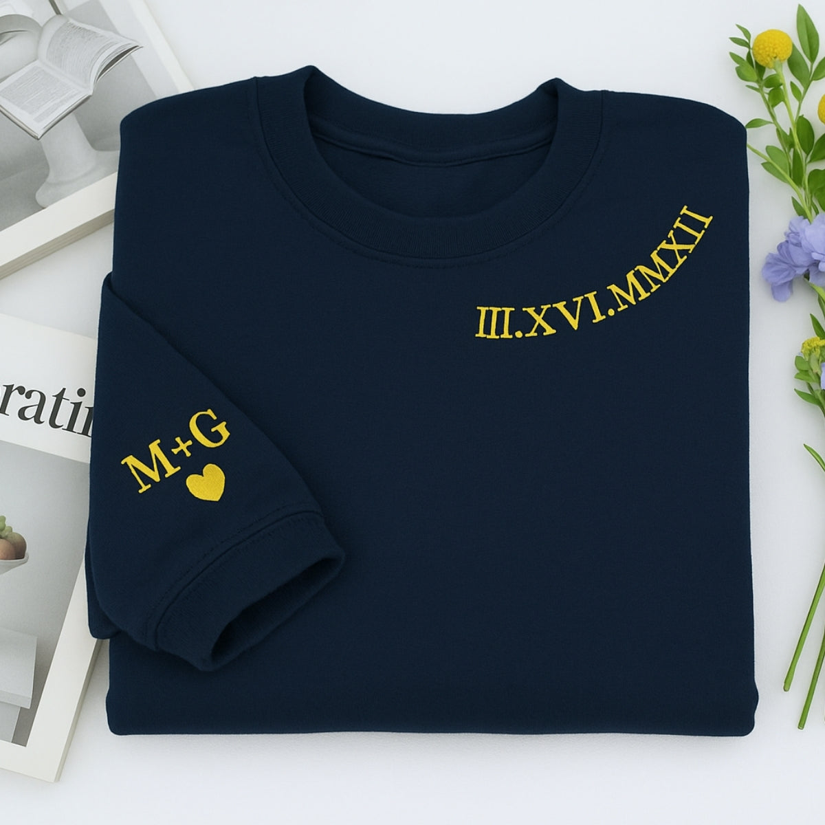 Custom Embroidered Roman Numeral Hoodie - Personalized Anniversary Wedding Gift for Couples