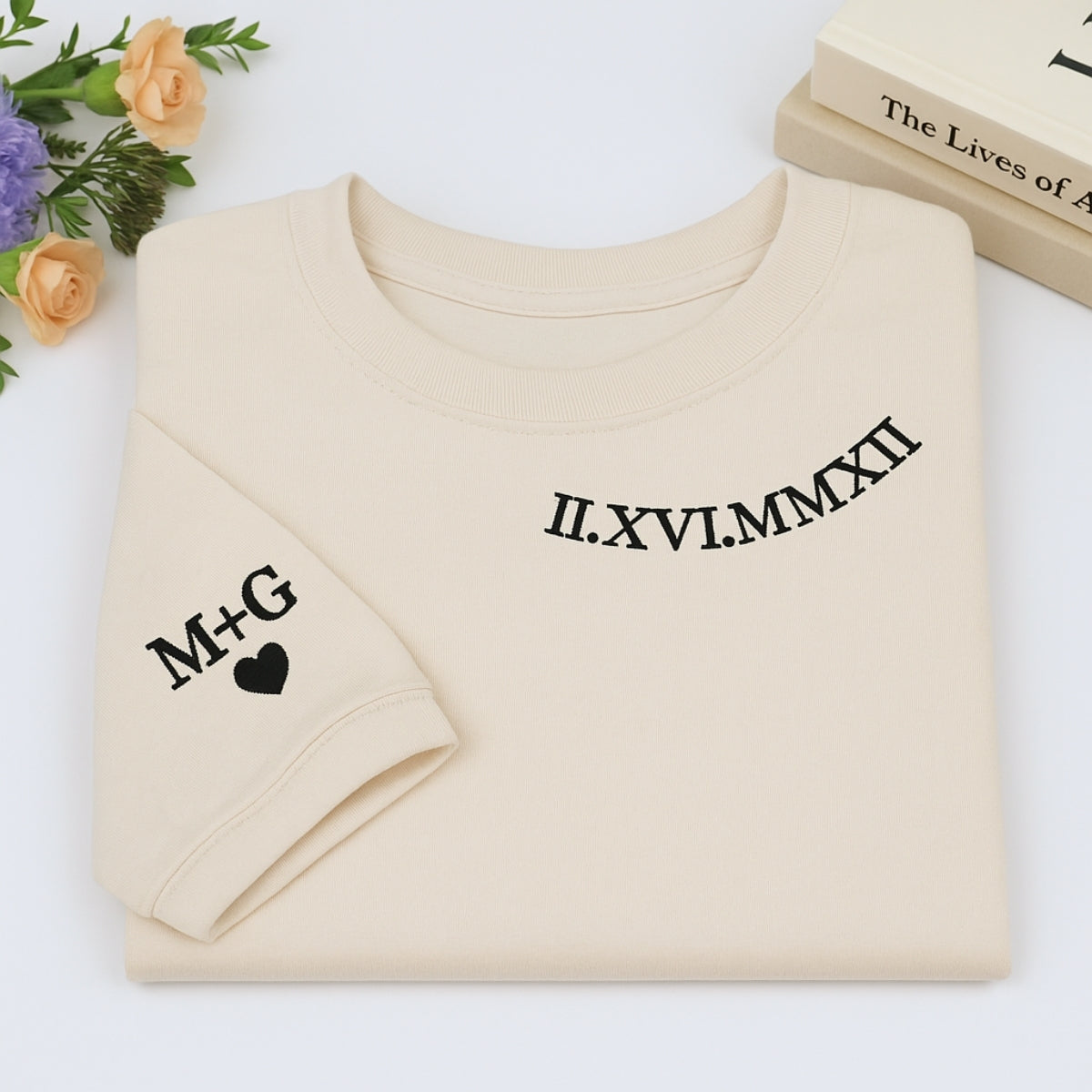 Custom Embroidered Roman Numeral Hoodie - Personalized Anniversary Wedding Gift for Couples
