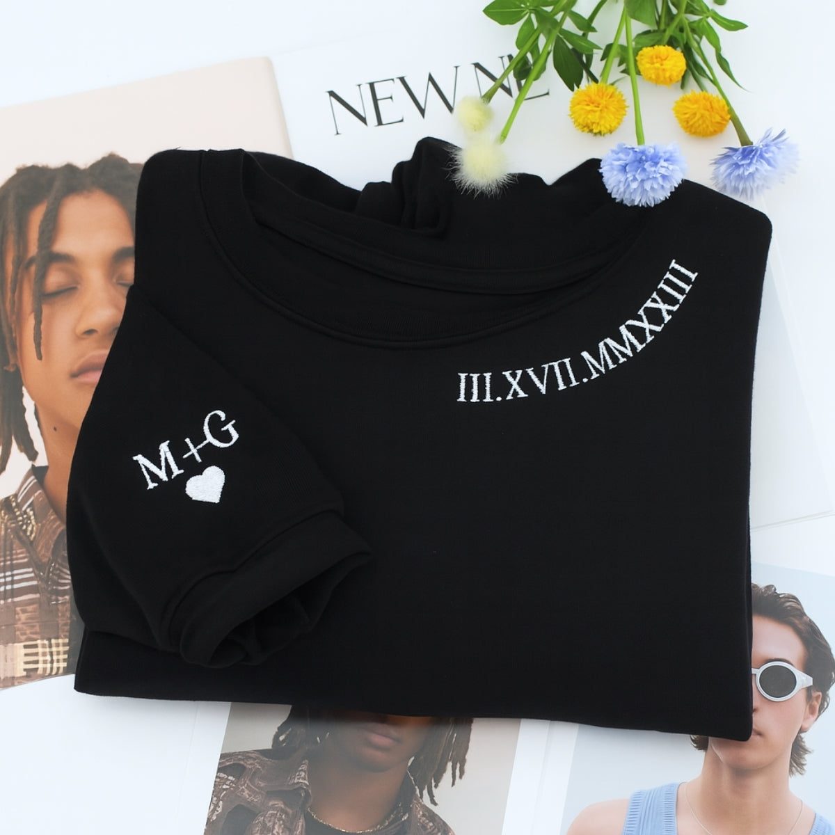 Custom Embroidered Roman Numeral Hoodie - Personalized Anniversary Wedding Gift for Couples