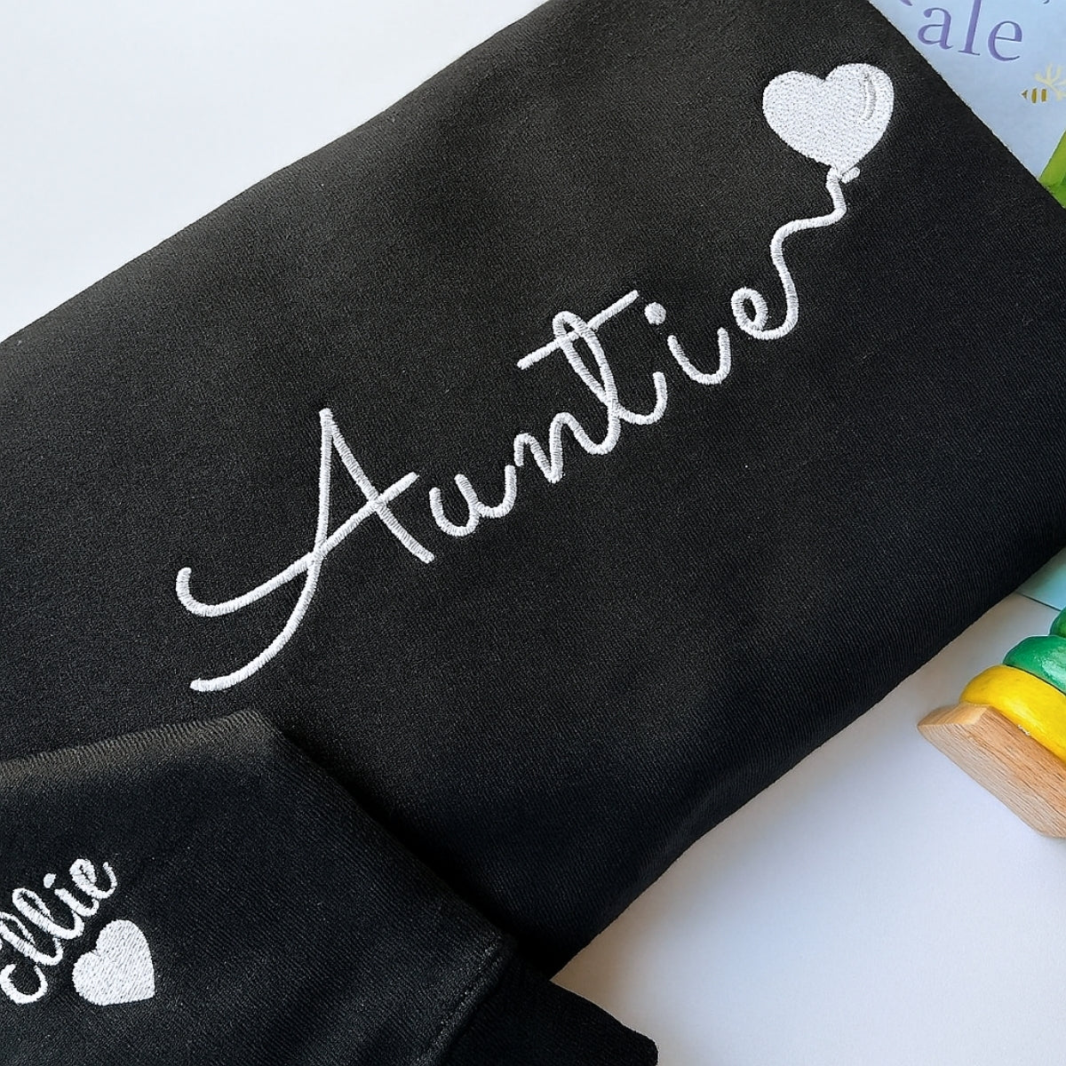 Custom Embroidered Auntie Hoodie - Personalized Aunt Sweatshirt with Name - Family Gift