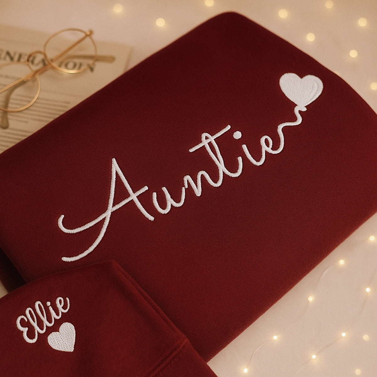 Custom Embroidered Auntie Hoodie - Personalized Aunt Sweatshirt with Name - Family Gift
