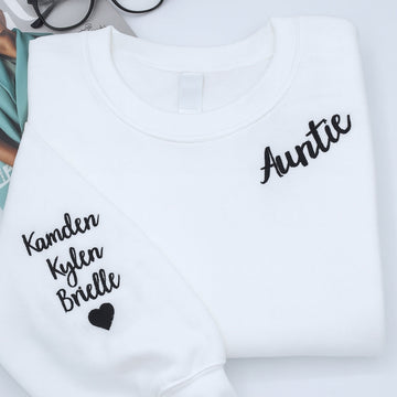 Custom Embroidered Auntie Hoodie - Personalized Sweatshirt with Multiple Names - Aunt Gift