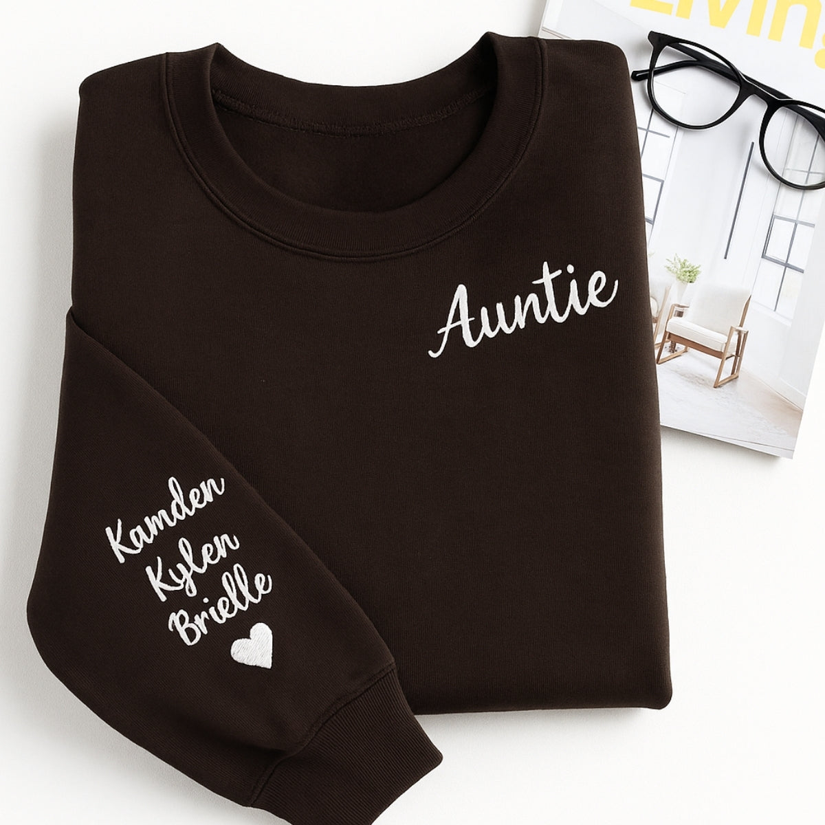 Custom Embroidered Auntie Hoodie - Personalized Sweatshirt with Multiple Names - Aunt Gift