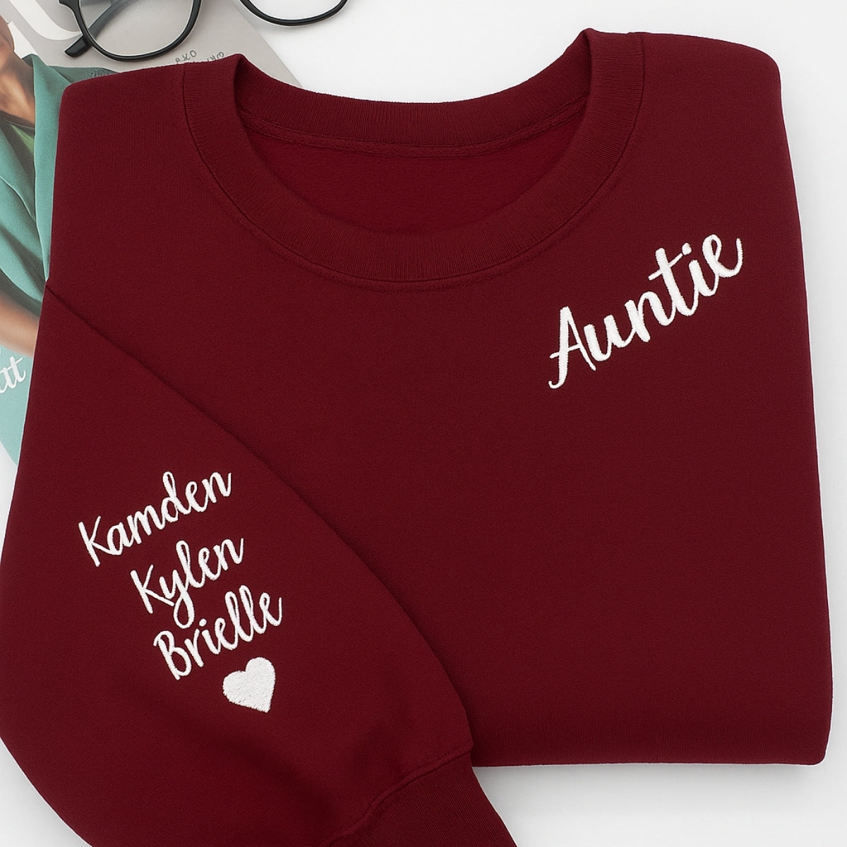 Custom Embroidered Auntie Hoodie - Personalized Sweatshirt with Multiple Names - Aunt Gift