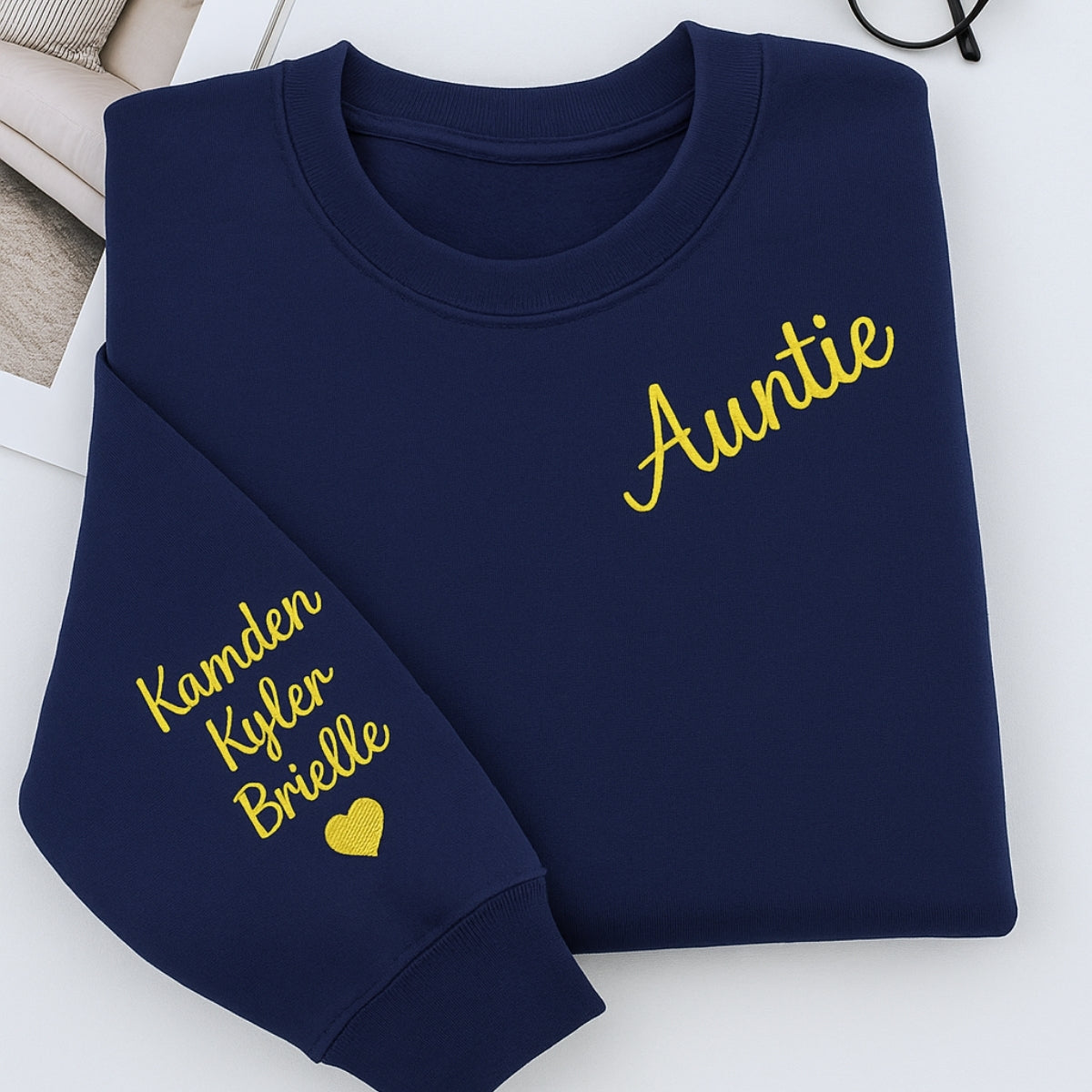 Custom Embroidered Auntie Hoodie - Personalized Sweatshirt with Multiple Names - Aunt Gift
