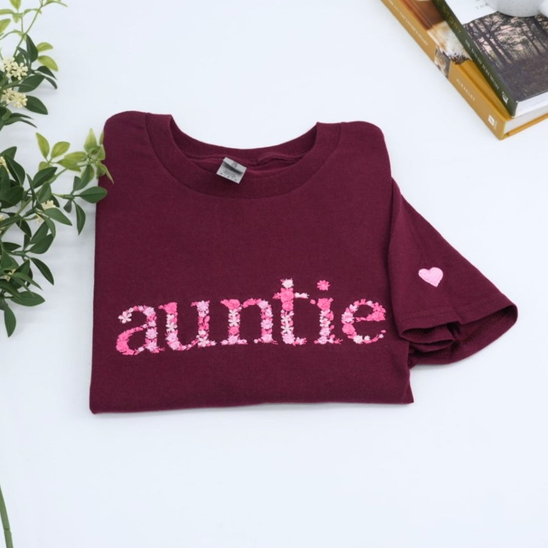 Custom Embroidered Auntie T-Shirt - Floral Embroidered Tee - Personalized Family Gift