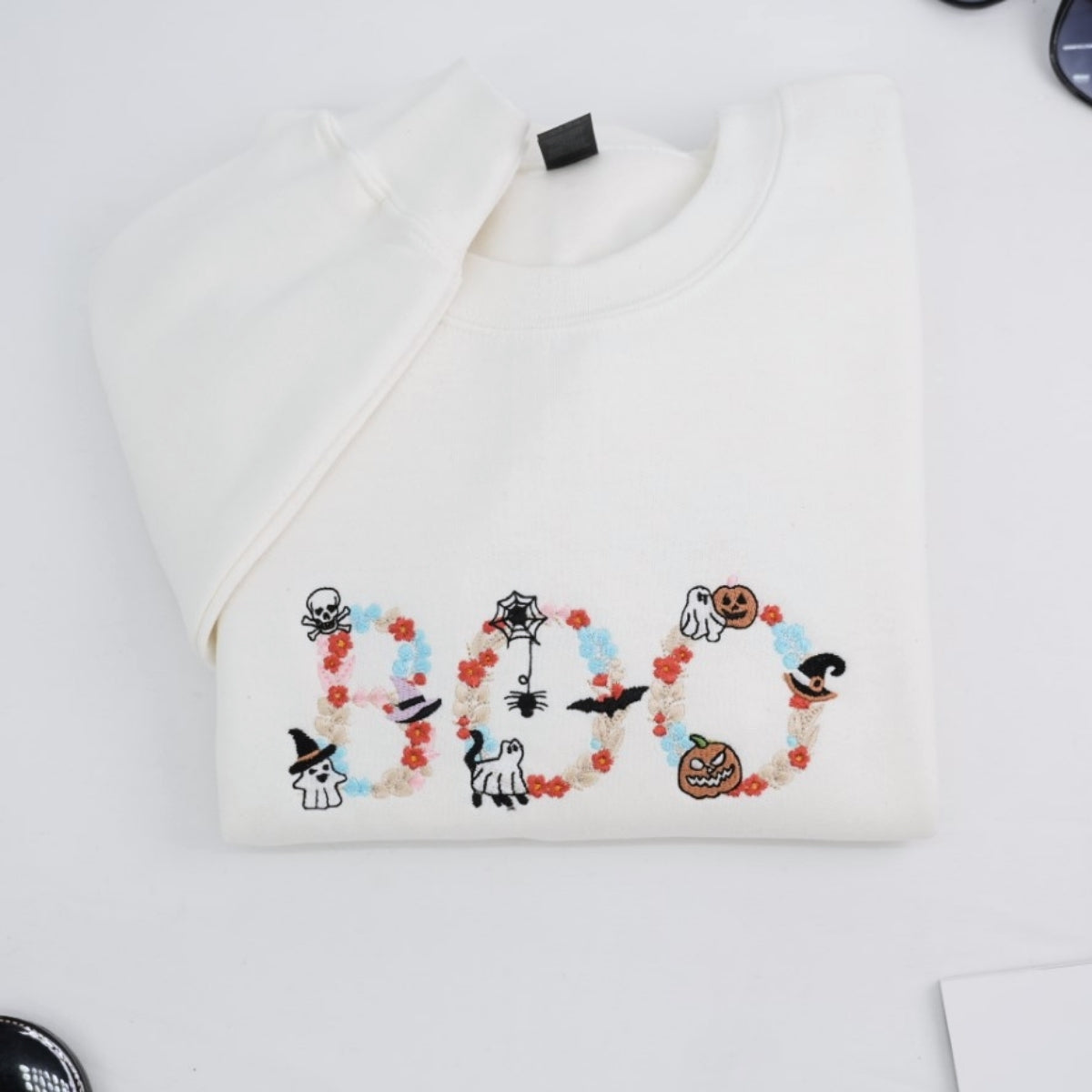 Spooky Floral Custom Embroidered Hoodie - Personalized BOO Halloween Gift - Halloween Party Apparel