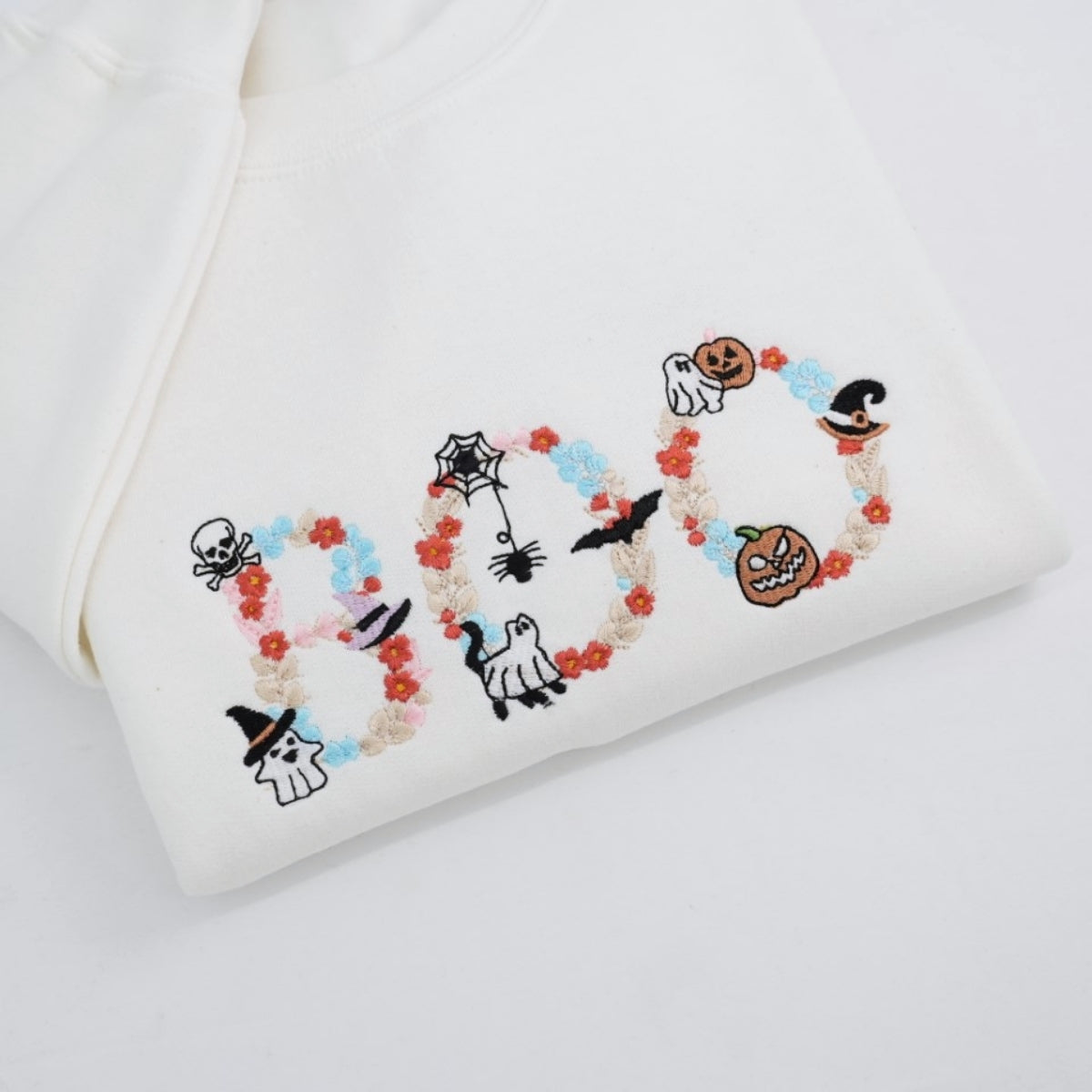 Spooky Floral Custom Embroidered Hoodie - Personalized BOO Halloween Gift - Halloween Party Apparel