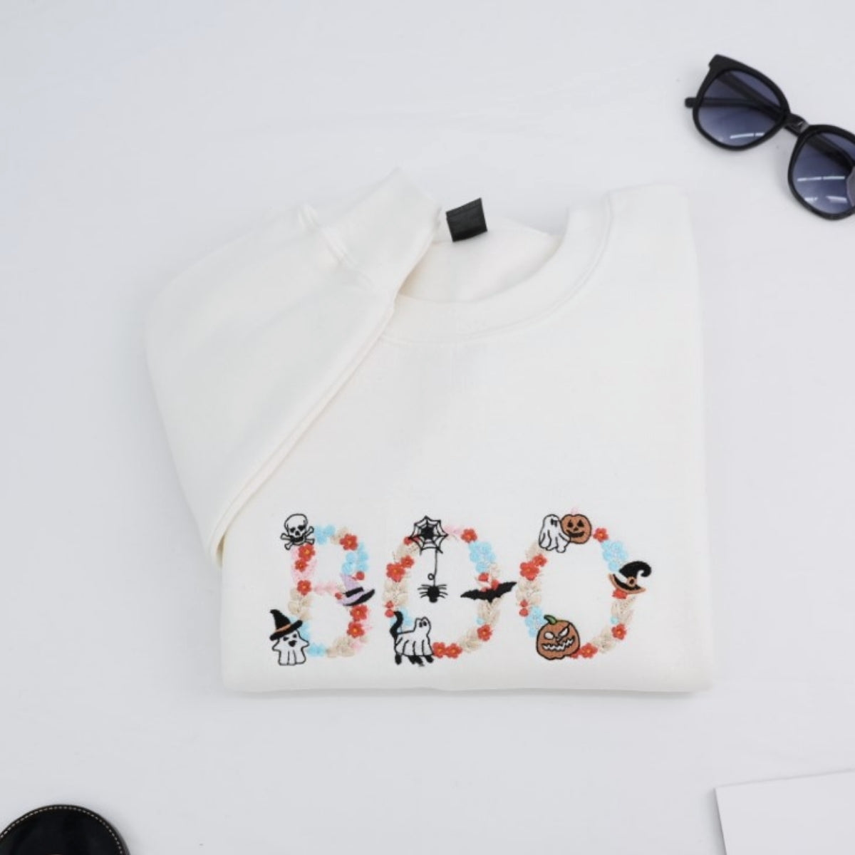 Spooky Floral Custom Embroidered Hoodie - Personalized BOO Halloween Gift - Halloween Party Apparel