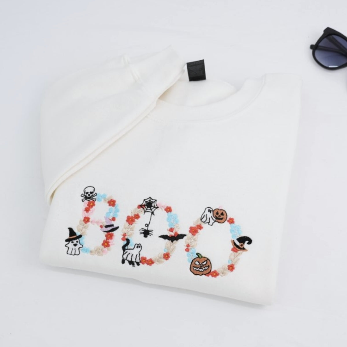 Spooky Floral Custom Embroidered Hoodie - Personalized BOO Halloween Gift - Halloween Party Apparel