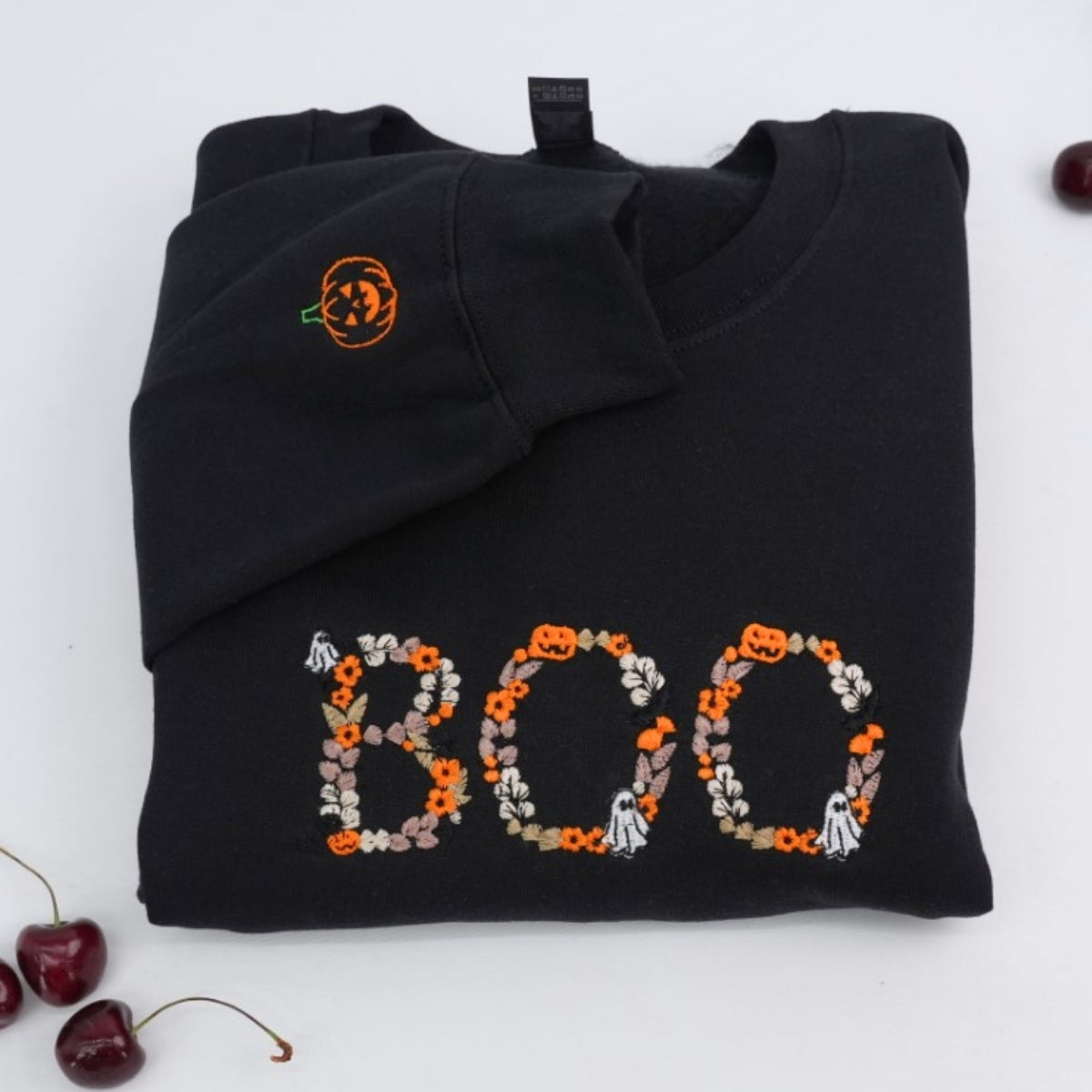 Spooky Floral Custom Embroidered Hoodie - Personalized BOO Halloween Gift - Halloween Party Apparel