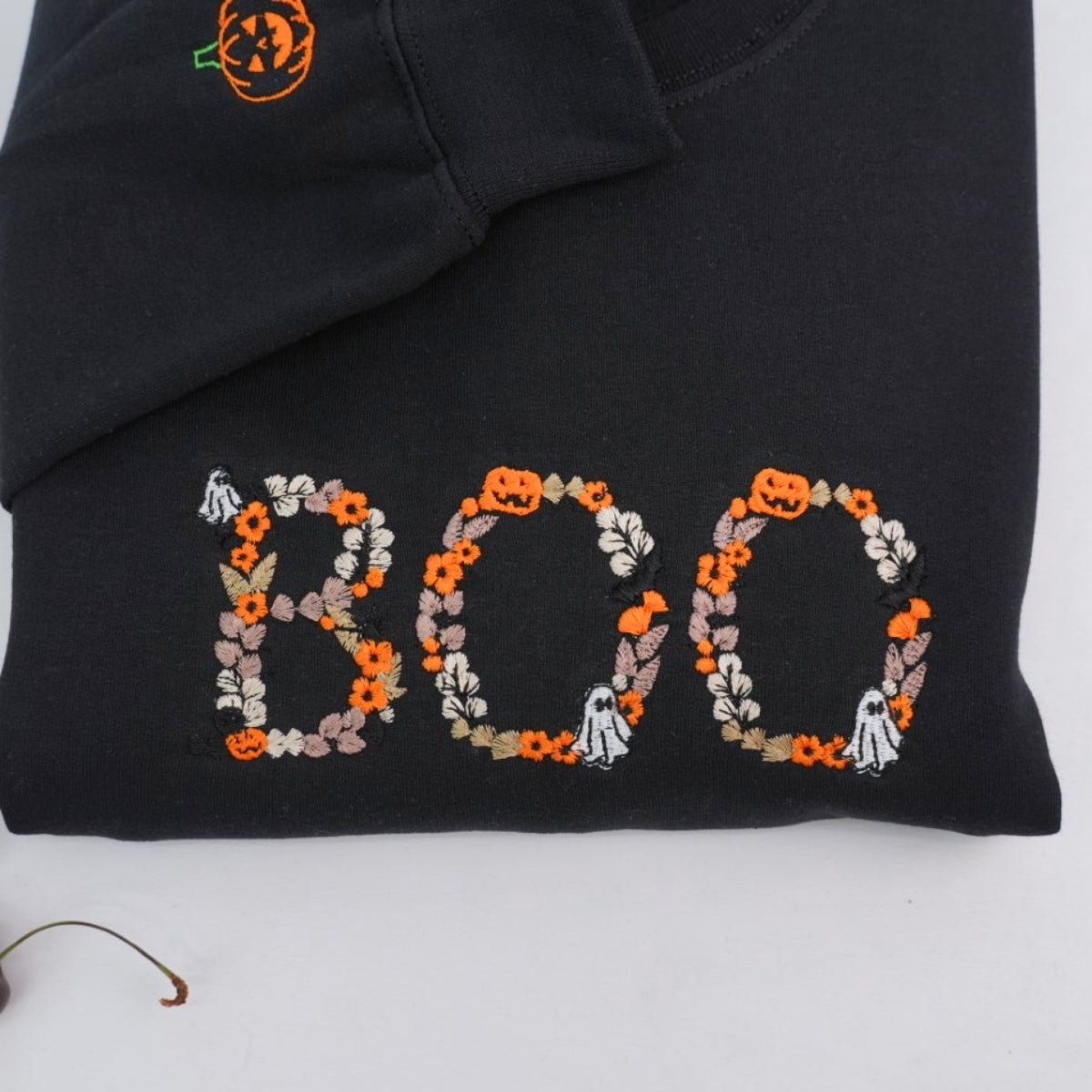 Spooky Floral Custom Embroidered Hoodie - Personalized BOO Halloween Gift - Halloween Party Apparel