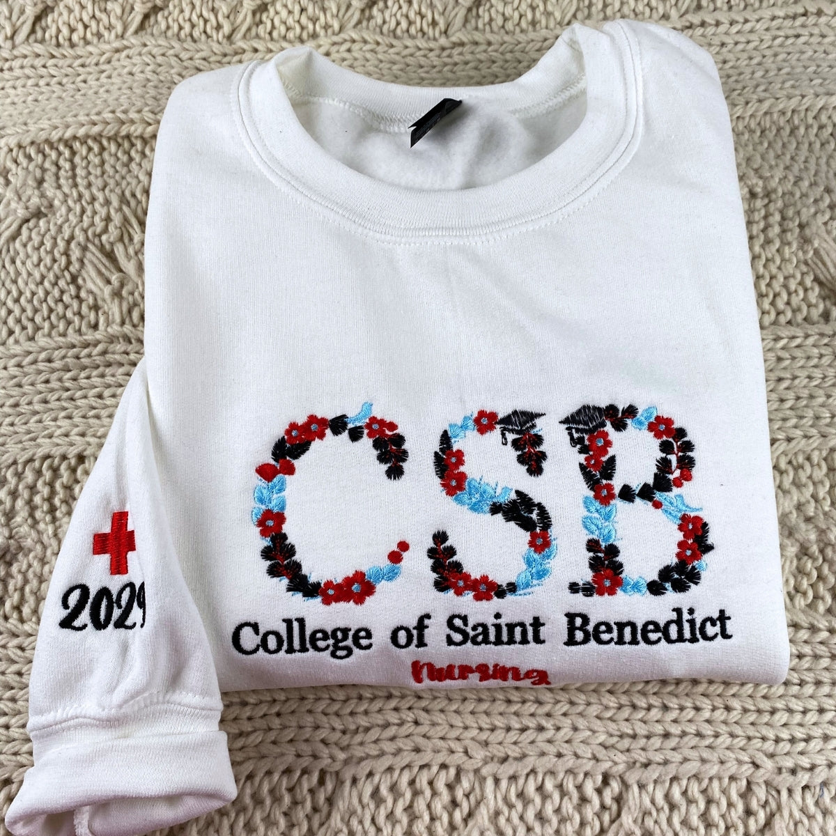 Floral Embroidered Back to School Hoodie - Academic Sweatshirt - College Apparel
