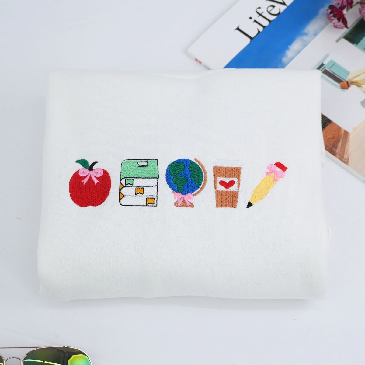 School Supplies Custom Embroidered Sweatshirt - Personalized Teacher Gift - Back to School Apparel