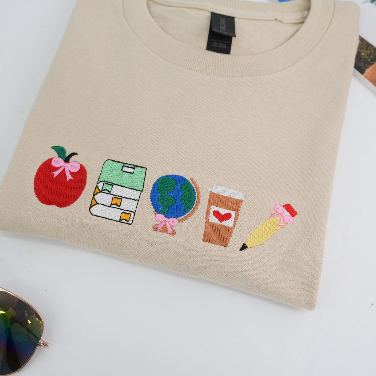 School Supplies Custom Embroidered Sweatshirt - Personalized Teacher Gift - Back to School Apparel
