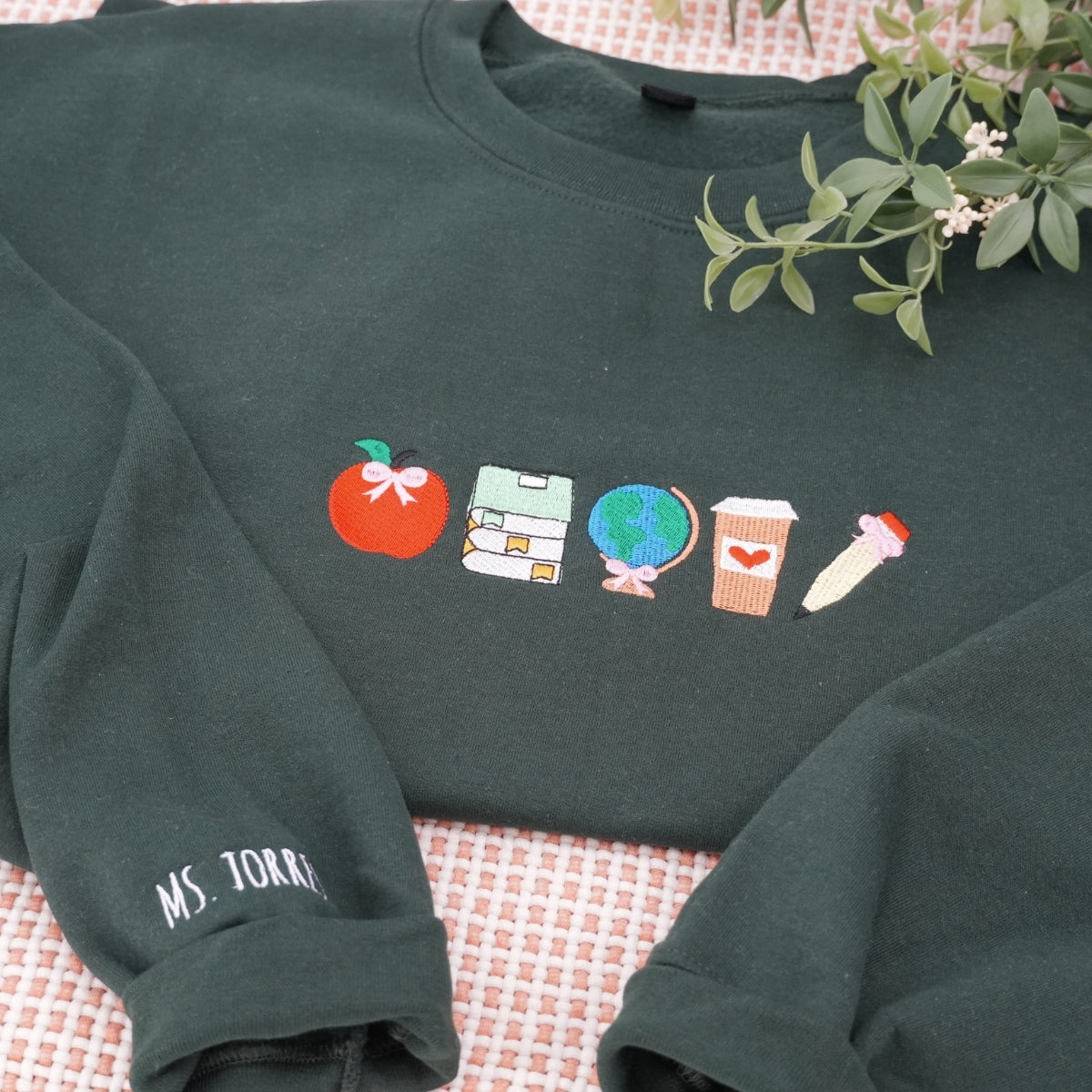 School Supplies Custom Embroidered Sweatshirt - Personalized Teacher Gift - Back to School Apparel