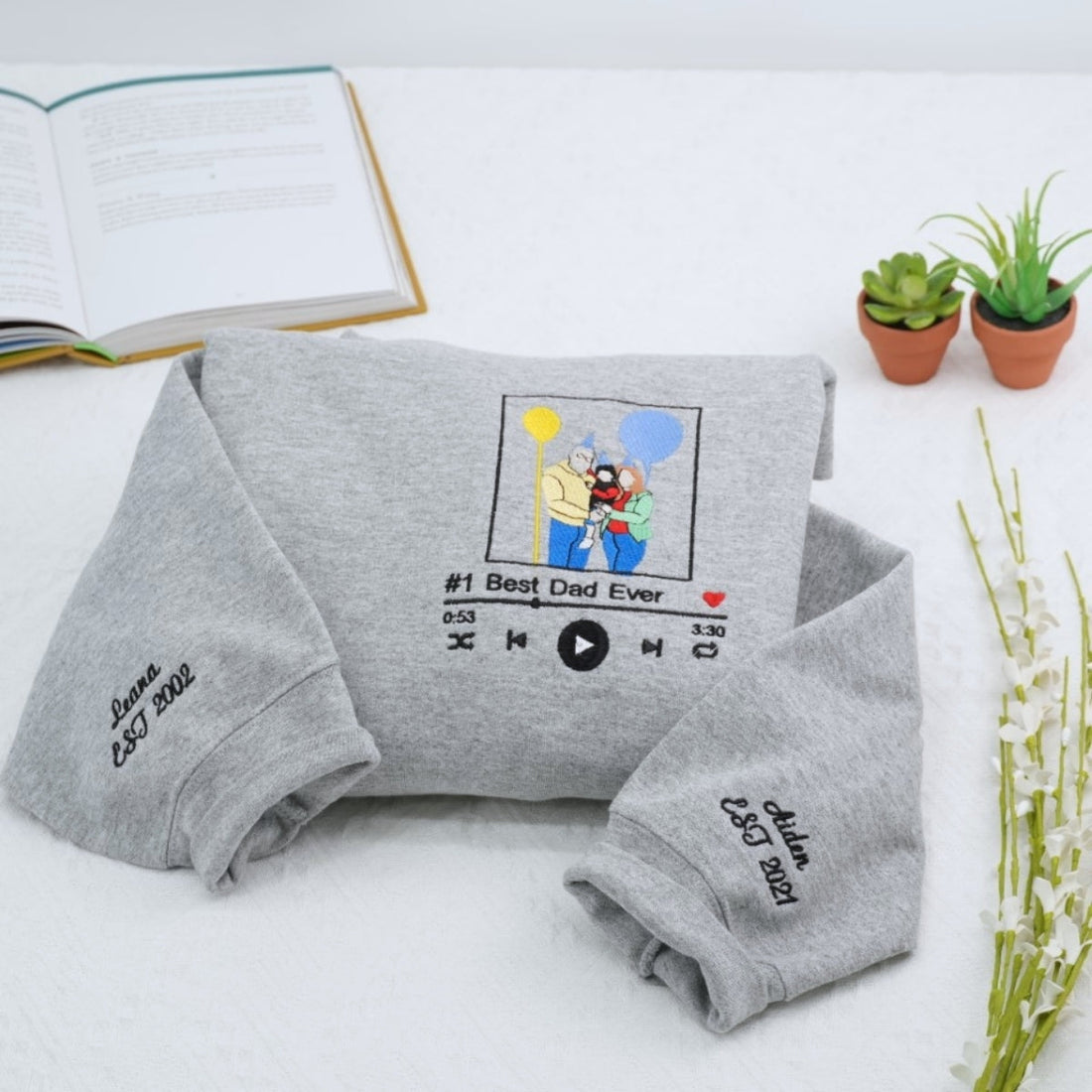 Music Player Custom Embroidered Hoodie - Personalized Best Dad Ever - Father's Day Gift