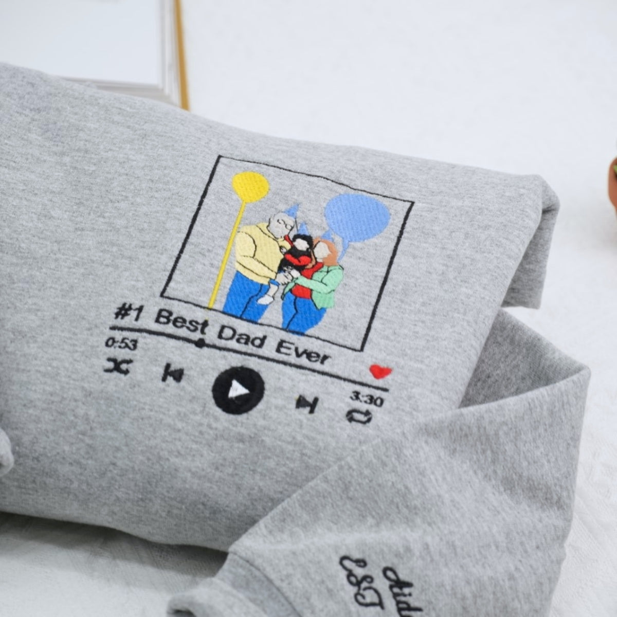 Music Player Custom Embroidered Hoodie - Personalized Best Dad Ever - Father's Day Gift