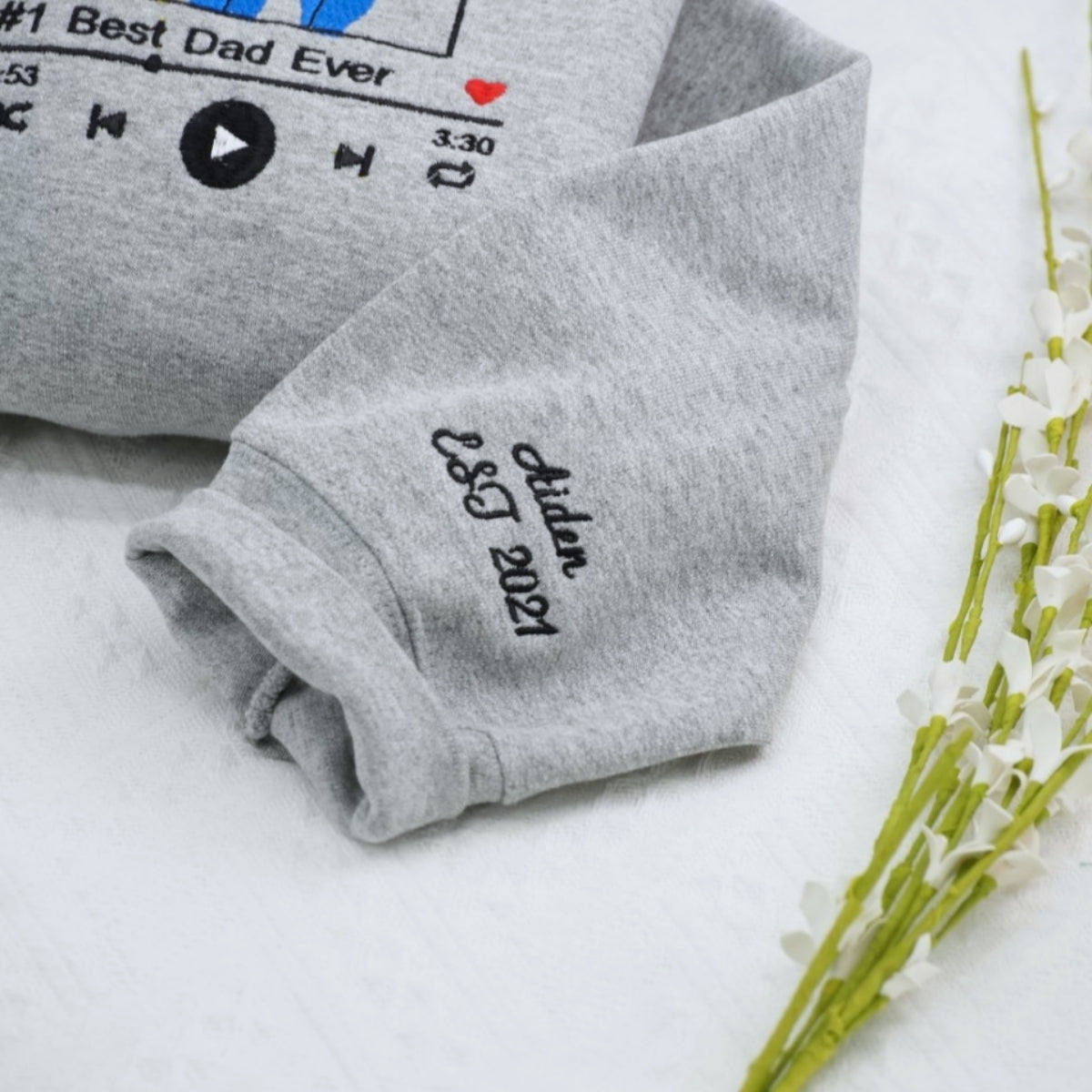 Music Player Custom Embroidered Hoodie - Personalized Best Dad Ever - Father's Day Gift