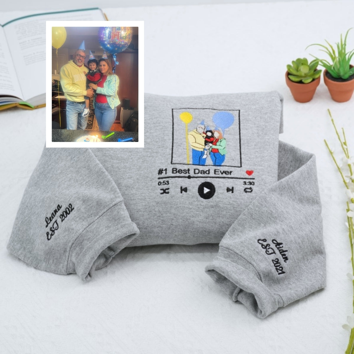 Music Player Custom Embroidered Hoodie - Personalized Best Dad Ever - Father's Day Gift