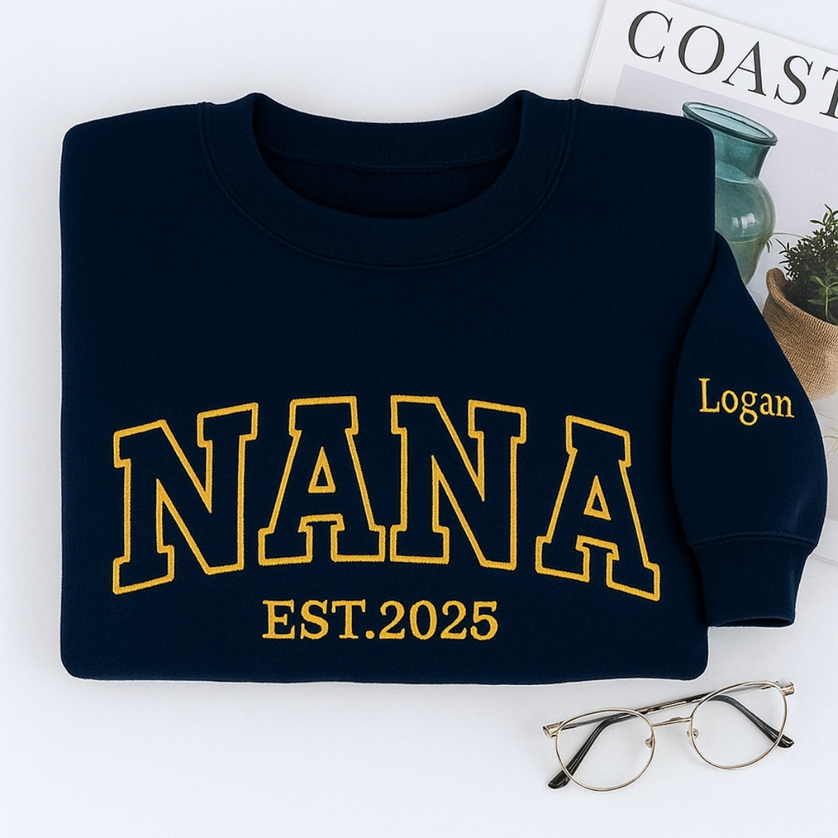 Varsity Style Custom Embroidered Hoodie - Personalized Birthday Nana Gift - Custom Grandma Sweatshir