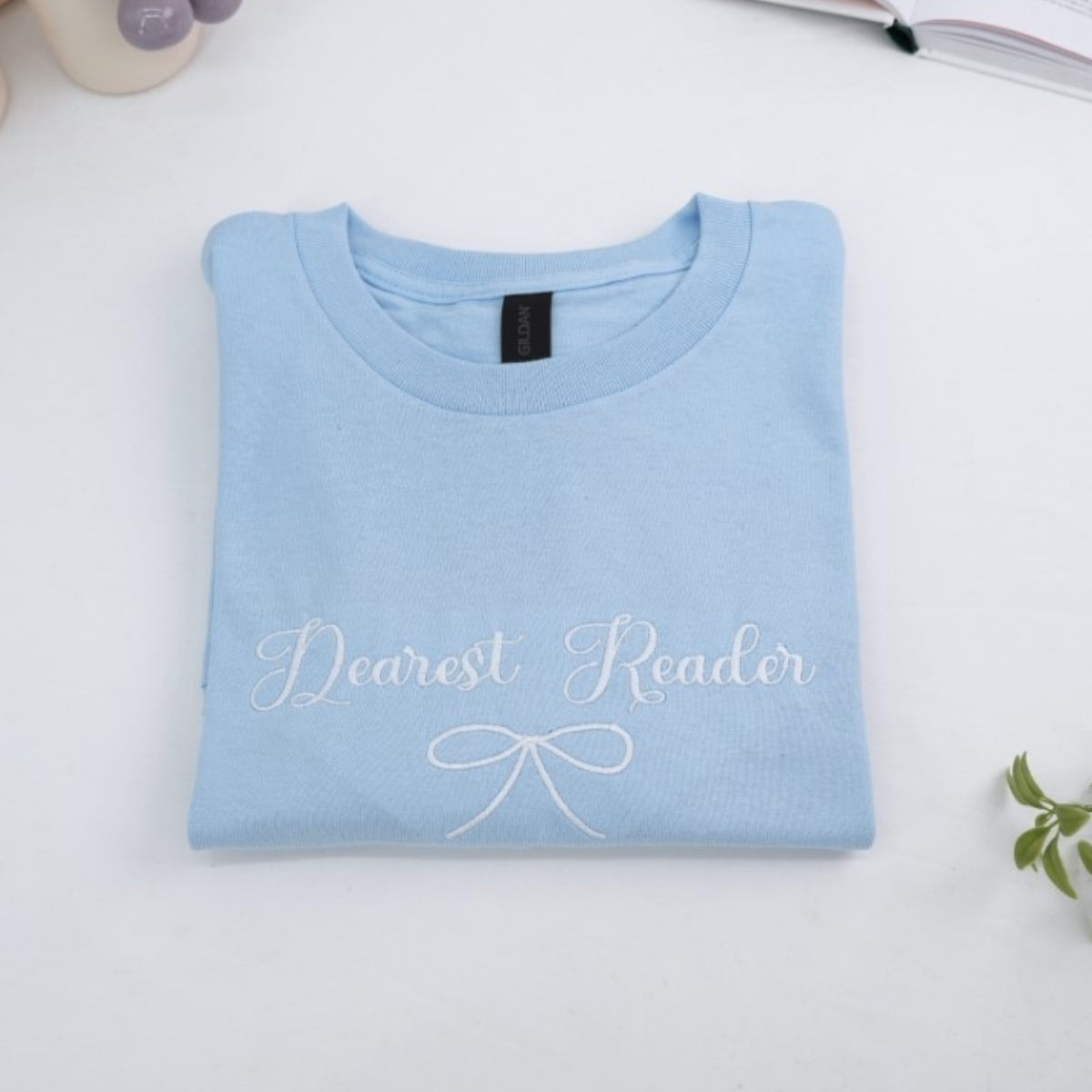 Dearest Reader Custom Embroidered T-Shirt - Literary Gift - Personalized Book Lover Apparel