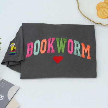 Rainbow Bookworm Custom Embroidered T-Shirt - Personalized Reading Lover Gift