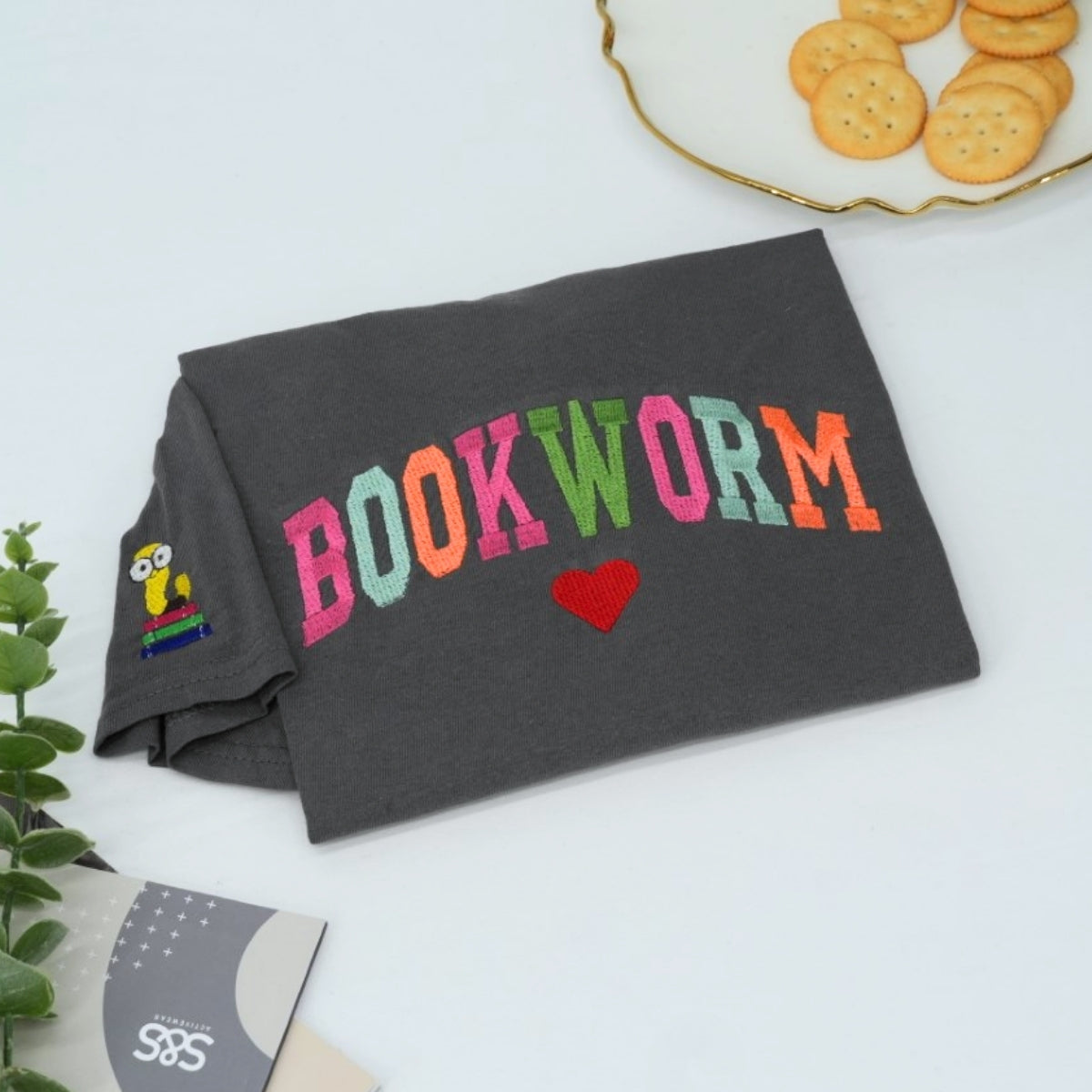 Rainbow Bookworm Custom Embroidered T-Shirt - Personalized Reading Lover Gift