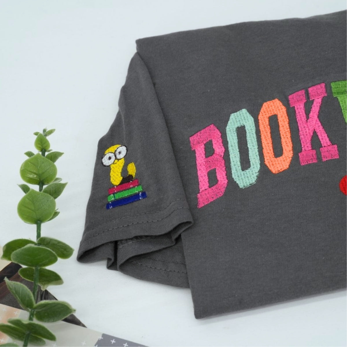 Rainbow Bookworm Custom Embroidered T-Shirt - Personalized Reading Lover Gift