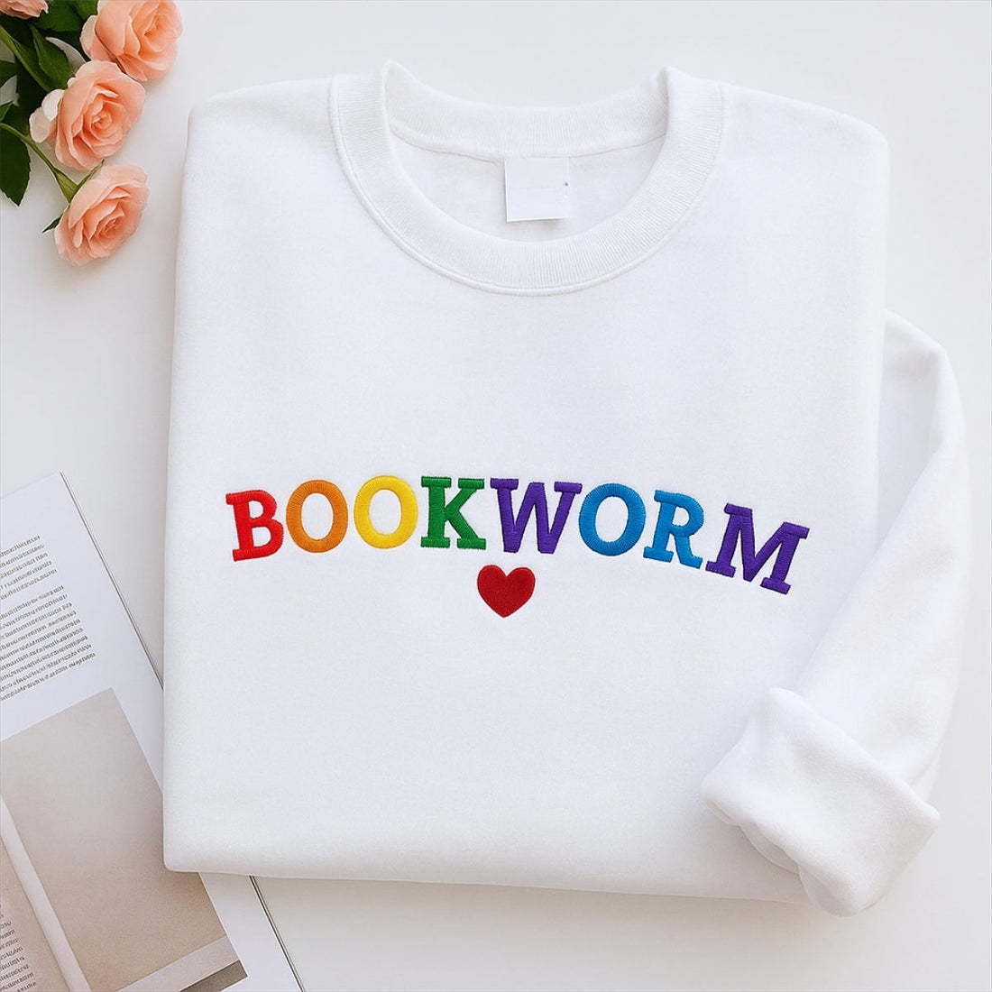 Rainbow Book Lover Custom Embroidered Hoodie - Personalized Reading Gift