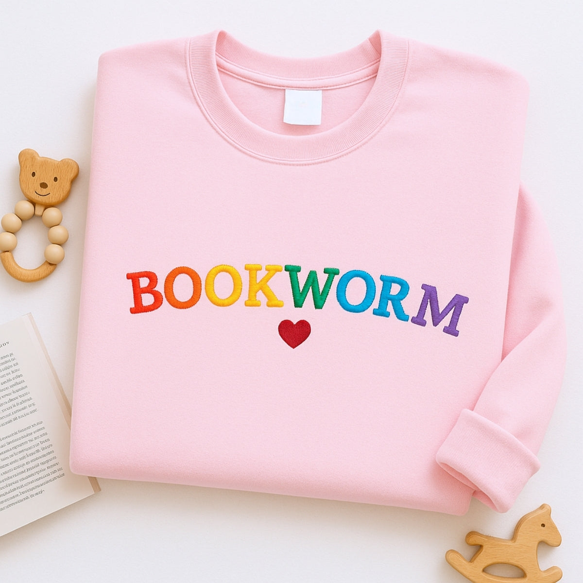 Rainbow Book Lover Custom Embroidered Hoodie - Personalized Reading Gift